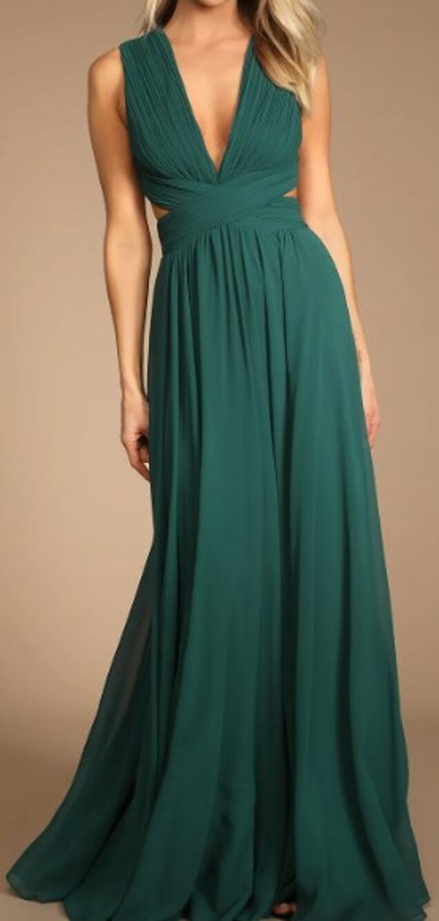 Lulu's Emerald Green Plunging V Maxi Dress